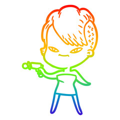 rainbow gradient line drawing cute cartoon girl with hipster haircut