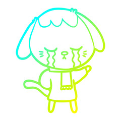 cold gradient line drawing cute puppy crying cartoon