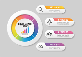 Vector Infographic Design Template with 4 Options Steps and Marketing Icons can be used for info graph, presentations, process, diagrams, annual reports, workflow layout