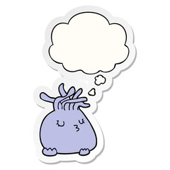 cartoon sea anemone and thought bubble as a printed sticker