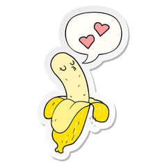 cartoon banana in love and speech bubble sticker
