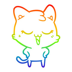 rainbow gradient line drawing happy cartoon cat