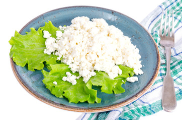 Dairy products. Country cottage cheese and green vegetables.