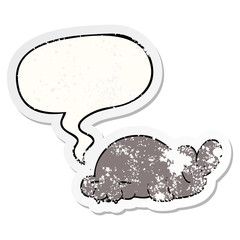 cartoon seal and speech bubble distressed sticker