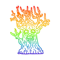 rainbow gradient line drawing cartoon spooky tree