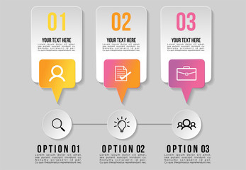 Timeline Infographic Design Template with 3 Options Steps. Start to goal line process. Used for info graph, presentations, process, diagrams, annual reports, workflow layout. Vector Illustration