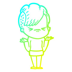 cold gradient line drawing cartoon annoyed hipster girl