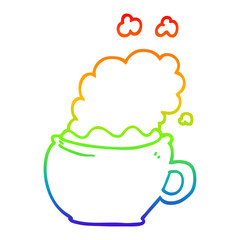 rainbow gradient line drawing cartoon hot cup of coffee