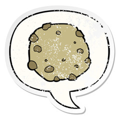cartoon cookie and speech bubble distressed sticker