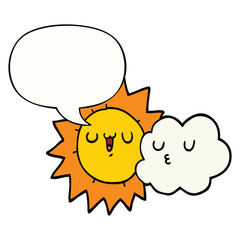 cartoon sun and cloud and speech bubble