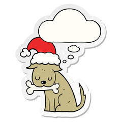 cute christmas dog and thought bubble as a printed sticker