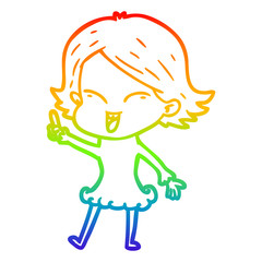 rainbow gradient line drawing happy cartoon girl