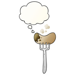 cartoon sausage and fork and thought bubble in smooth gradient style
