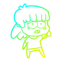 cold gradient line drawing cartoon tired woman