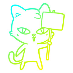 cold gradient line drawing cartoon cat