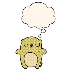 cartoon bear and thought bubble in comic book style