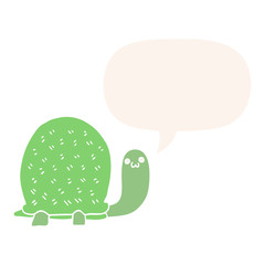 cute cartoon turtle and speech bubble in retro style