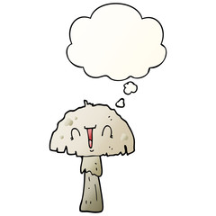 cartoon mushroom and thought bubble in smooth gradient style