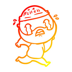 warm gradient line drawing cartoon bearded man crying