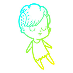 cold gradient line drawing cartoon woman