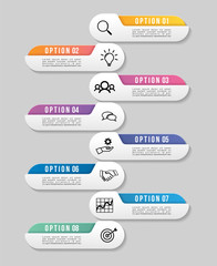 Timeline Infographic Design Template with Options Steps. Start to goal line process. Used for info graph, presentations, process, diagrams, annual reports, workflow layout. Vector Illustration