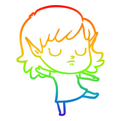 rainbow gradient line drawing cartoon elf girl