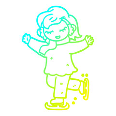 cold gradient line drawing cartoon girl ice skating