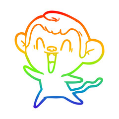 rainbow gradient line drawing cartoon laughing monkey