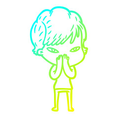cold gradient line drawing cartoon happy woman