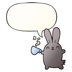 cute cartoon rabbit and coffee cup and speech bubble in smooth gradient style