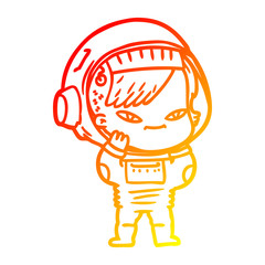 warm gradient line drawing cartoon astronaut woman
