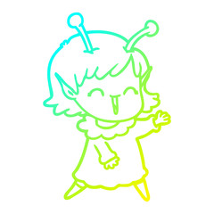 cold gradient line drawing cartoon alien girl laughing