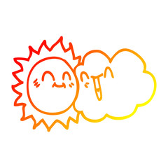 warm gradient line drawing cartoon happy sunshine and cloud
