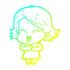 cold gradient line drawing happy cartoon girl