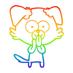 rainbow gradient line drawing cartoon dog with tongue sticking out