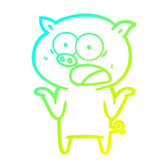 cold gradient line drawing cartoon pig shouting