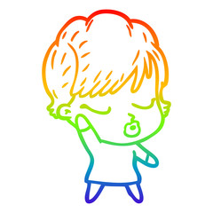 rainbow gradient line drawing cartoon woman with eyes shut