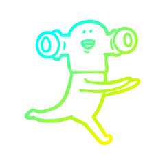Fototapeta premium cold gradient line drawing friendly cartoon alien running