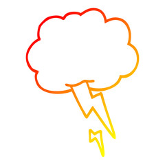 warm gradient line drawing cartoon storm cloud with lightning