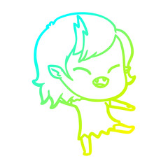 cold gradient line drawing cartoon laughing vampire girl