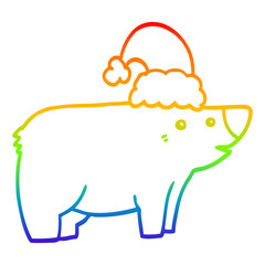 rainbow gradient line drawing cartoon bear wearing christmas hat