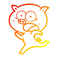 warm gradient line drawing cartoon pig running