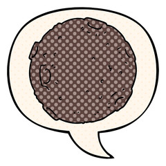cartoon moon and speech bubble in comic book style