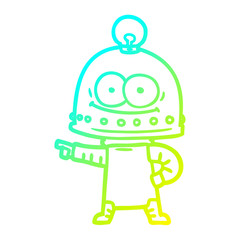 cold gradient line drawing happy carton robot with light bulb