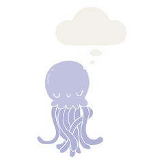 cute cartoon jellyfish and thought bubble in retro style