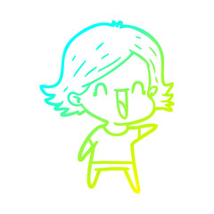 cold gradient line drawing cartoon happy woman