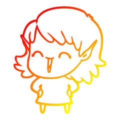 warm gradient line drawing cartoon elf girl