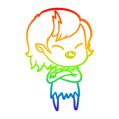 rainbow gradient line drawing cartoon laughing vampire girl