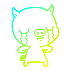 cold gradient line drawing cartoon pig crying