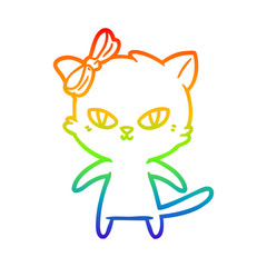 Obraz premium rainbow gradient line drawing cute cartoon cat